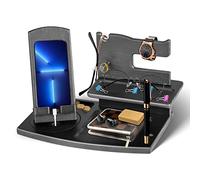 AliveByte Idee Natale Regalo Uomo Docking Station in legno per smartphone Supporto portafoglio Supporto orologio Regalo Uomo Compleanno,Regalo Anniversario per Lui/Lei, Regalo Papa Festa del Papà