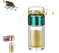 Alivefuser Tea Infuser, Alivefuser Glass Tea Infuser Bottle, Double-Walled Borosilicate Glass, 304 Stainless Steel Filter, Portable Loose Leaf Tea Maker for Travel, Office, Home (Green,360ml)