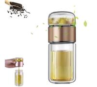 Alivefuser Tea Infuser, Alivefuser Glass Tea Infuser Bottle, Double-Walled Borosilicate Glass, 304 Stainless Steel Filter, Portable Loose Leaf Tea Maker for Travel, Office, Home (Gold,360ml)