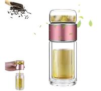 Alivefuser Tea Infuser, Alivefuser Glass Tea Infuser Bottle, Double-Walled Borosilicate Glass, 304 Stainless Steel Filter, Portable Loose Leaf Tea Maker for Travel, Office, Home (Pink,360ml)