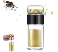 Alivefuser Tea Infuser, Alivefuser Glass Tea Infuser Bottle, Double-Walled Borosilicate Glass, 304 Stainless Steel Filter, Portable Loose Leaf Tea Maker for Travel, Office, Home (Black,360ml)
