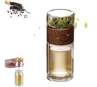 Alivefuser Tea Infuser, Alivefuser Glass Tea Infuser Bottle, Double-Walled Borosilicate Glass, 304 Stainless Steel Filter, Portable Loose Leaf Tea Maker for Travel, Office, Home (Wood Grain,360ml)
