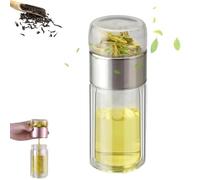 Alivefuser Tea Infuser, Alivefuser Glass Tea Infuser Bottle, Double-Walled Borosilicate Glass, 304 Stainless Steel Filter, Portable Loose Leaf Tea Maker for Travel, Office, Home (Silver,360ml)