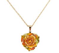 AliveRose Collana con ciondolo in vero oro rosa temperato per donna, collana con ciondolo rosa in oro 24 carati, gioielli festa della mamma, compleanno, Natale, occasioni speciali, regali per lei, Oro