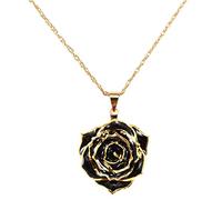 AliveRose Collana con ciondolo in vero oro rosa temperato per donna, collana con ciondolo rosa in oro 24 carati, gioielli festa della mamma, compleanno, Natale, occasioni speciali, regali per lei, Oro