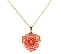 AliveRose Collana con ciondolo in vero oro rosa temperato per donna, collana con ciondolo rosa in oro 24 carati, gioielli festa della mamma, compleanno, Natale, occasioni speciali, regali per lei, Oro