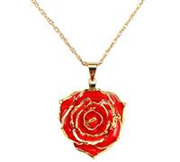 AliveRose Collana in vero oro rosa immerso regalo per donne, collana con ciondolo rosa in oro 24 carati, gioielli per festa della mamma, anniversari, compleanni, Natale, occasioni speciali, regali per