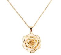 AliveRose Collana in vero oro rosa, regalo per donne e ragazze, collana con ciondolo a forma di rosa in oro 24 carati, gioielli per festa della mamma, anniversari, compleanni, Natale, occasioni