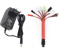 Aliwisdom - Caricatore batteria Rc Universale per 2,4V-12V (2S-10S) Batteria NiMH & NiCD Con SM 2P, Tamiya/KET 2P, XH 2.54, Mini Tamiya, Huanqi, JST, Futaba/JR, T - Plug connettore Cavo per RC Car
