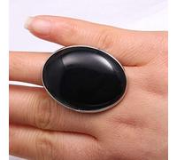 ALIXO Naturale Grande Anello in Onice Nero Cristallo Esagerato Ovale Anello Regolabile da Donna Anelli Aperti in Pietra Reiki Equilibrio alla Caviglia Anelli Anello Eterno per