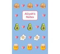 Aliyah's Notes: Kawaii, Blue, Kids, Notebook, Journal, Aliyah, Cat burger, Avocado, Honey, Egg, Writing book, 100 Pages, Paperback, Wide ruled, Glossy, Stockiing Stuffer, Christmas, Birthday