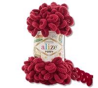 Alize 100 g di lana Puffy in 62 colori assortiti, per lavoro a maglia e uncinetto senza attrezzi (107 | Bordeaux)