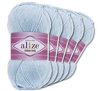 Alize 5 Gomitoli di lana Cotton Gold Premium da 100 g, disponibile in 39 colori, lana estiva, per realizzare gli Amigurumi (513, blu cristallo)