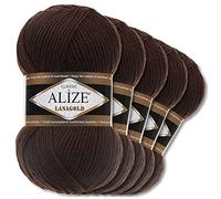 Alize 5 gomitoli di lana da 100 g, 53 scelte, per lavorare a maglia all'uncinetto (26 | caffè)