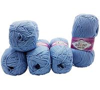 Alize 5 gomitoli di lana da 100 g, 55% cotone, 500 g, tinta unita (azzurro 40)