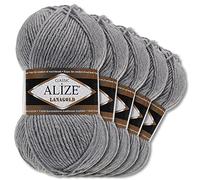 Alize 5 gomitoli di lana da 100 g, colore oro lanagold | 53 scelte | lana per lavorare a maglia (21 | grigio melange)