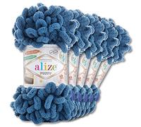Alize - 5 gomitoli di lana di ciniglia Puffy da 100 g per uncinetto e lavoro a maglia senza strumenti per vestiti, accessori, coperte, tappeti, 637, colore indigo