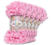 Alize - 5 gomitoli di lana di ciniglia Puffy da 100 g per uncinetto e lavoro a maglia senza strumenti per vestiti, accessori, coperte, tappeti, 185, colore rosa