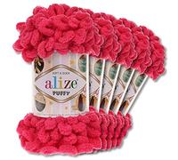 Alize - 5 gomitoli di lana di ciniglia Puffy da 100 g per uncinetto e lavoro a maglia senza strumenti per vestiti, accessori, coperte, tappeti, 149, colore fucsia