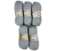 Alize 5 gomitoli di lana glitter SAL x 100 g per lavoro a maglia e uncinetto, 500 grammi Metallic - lana