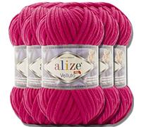 Alize - 5 gomitoli di lana turca “Velluto” effetto ciniglia morbida per bambini, da 100 g, gomitolo XXL per creare amigurumi (buganvillea 798)