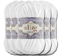 Alize - 5 gomitoli di lana turca “Velluto” effetto ciniglia morbida per bambini, da 100 g, gomitolo XXL per creare amigurumi (bianco 55)