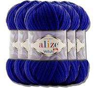 Alize - 5 gomitoli di lana turca “Velluto” effetto ciniglia morbida per bambini, da 100 g, gomitolo XXL per creare amigurumi (blu marino 360)
