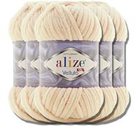 Alize - 5 gomitoli di lana turca “Velluto” effetto ciniglia morbida per bambini, da 100 g, gomitolo XXL per creare amigurumi (miele 310)
