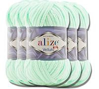 Alize - 5 gomitoli di lana turca “Velluto” effetto ciniglia morbida per bambini, da 100 g, gomitolo XXL per creare amigurumi (menta 464)