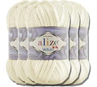 Alize - 5 gomitoli di lana turca “Velluto” effetto ciniglia morbida per bambini, da 100 g, gomitolo XXL per creare amigurumi (crema chiaro 62)