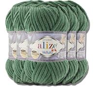 Alize - 5 gomitoli di lana turca “Velluto” effetto ciniglia morbida per bambini, da 100 g, gomitolo XXL per creare amigurumi (verde pino 532)