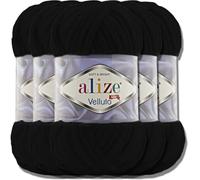 Alize - 5 gomitoli di lana turca “Velluto” effetto ciniglia morbida per bambini, da 100 g, gomitolo XXL per creare amigurumi (nero 60)