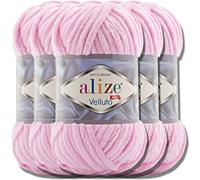 Alize - 5 gomitoli di lana turca “Velluto” effetto ciniglia morbida per bambini, da 100 g, gomitolo XXL per creare amigurumi (rosa chiaro 31)