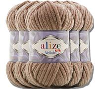 Alize - 5 gomitoli di lana turca “Velluto” effetto ciniglia morbida per bambini, da 100 g, gomitolo XXL per creare amigurumi (marrone tabacco 329)