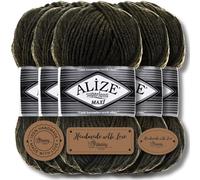 Alize 5 x 100g Superlana Maxi Turco Premium Lana Cotone e Acrilico Uni Filati per maglieria Plain Baby per sciarpe di abbigliamento a maglia all'uncinetto (Black Forest | 241)