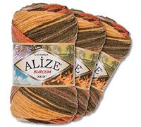 Alize 6060 - 3 gomitoli di lana Burcum Batik, 100% acrilico, 29 colori sfumati