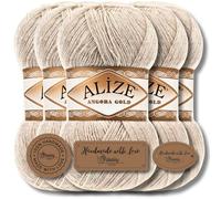 Alize Angora Gold - 5 gomitoli di lana turca di alta qualità da 100 g, cotone e acrilico, tinta unita, filato per lavorare a maglia o all’uncinetto, lana per neonati (beige mélange | 152)