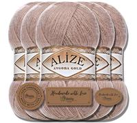 Alize Angora Gold - 5 gomitoli di lana turca di alta qualità da 100 g, cotone e acrilico, tinta unita, filato per lavorare a maglia o all’uncinetto, lana per neonati, marrone chiaro (Bark | 524)