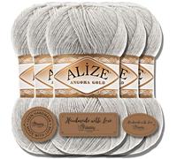 Alize Angora Gold - 5 gomitoli di lana turca di alta qualità da 100 g, cotone e acrilico, tinta unita, filato per lavorare a maglia o all’uncinetto, lana per neonati, grigio (Smoky | 652)