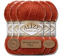 Alize Angora Gold - 5 gomitoli di lana turca di alta qualità da 100 g, lana vergine e acrilico, tinta unita, filato per lavorare a maglia o all’uncinetto, lana per neonati, marrone (Terra | 36)