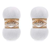 Alize Angora Gold Yarn 20% Lana 80% Acrilico Morbido Filato Uncinetto 2skn 200gr 1204yds Pizzo Lavoro a Maglia Turco (55 Bianchi)