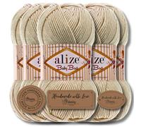 Alize Baby Best - 5 gomitoli da 100 g, filato turco adatto per bambini, tinta unita, adatto da lavorare a maglia e all'uncinetto, soffice (color pietra | 599)