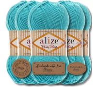 Alize Baby Best - 5 gomitoli da 100 g, filato turco adatto per bambini, tinta unita, adatto da lavorare a maglia e all'uncinetto, soffice (color turchese | 287)