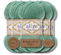 Alize Baby Best - 5 gomitoli di lana turca da 100 g, in cotone e acrilico, tinta unita, filato per lavorare a maglia a mano, Yarn, tinta unita, per bambini, per lavorare a maglia (Light Aqua | 463)
