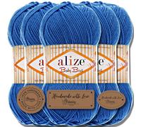 Alize Baby Best Batik - 5 gomitoli da 100 g, filato turco adatto per bambini, tinta unita, adatto da lavorare a maglia e all'uncinetto, soffice (blu reale | 141)