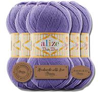 Alize Baby Best Batik - 5 gomitoli da 100 g, filato turco adatto per bambini, tinta unita, adatto da lavorare a maglia e all'uncinetto, soffice (color pervinca | 851)