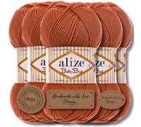 Alize Baby Best Batik - 5 gomitoli da 100 g, filato turco adatto per bambini, tinta unita, adatto da lavorare a maglia e all'uncinetto, soffice (color carota | 408)