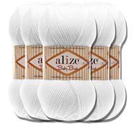 Alize Baby Best Batik - 5 gomitoli da 100 g, filato turco adatto per bambini, tinta unita, adatto da lavorare a maglia e all'uncinetto, soffice (bianco | 55)