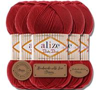 Alize Baby Best Batik - 5 gomitoli da 100 g, filato turco adatto per bambini, tinta unita, adatto da lavorare a maglia e all'uncinetto, soffice (rosso scuro | 106)