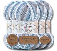Alize Baby Best Batik - 5 gomitoli da 100 g, filato turco adatto per bambini, tinta unita, adatto da lavorare a maglia e all'uncinetto, soffice (7540)